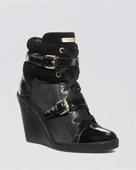 michael kors high top shoes women|Michael Kors black wedge sneakers.